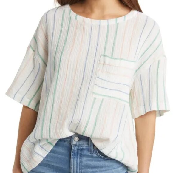 Caslon Stripe Cotton Gauze Top, Ivory Stripe, Medium - Picture 1 of 4